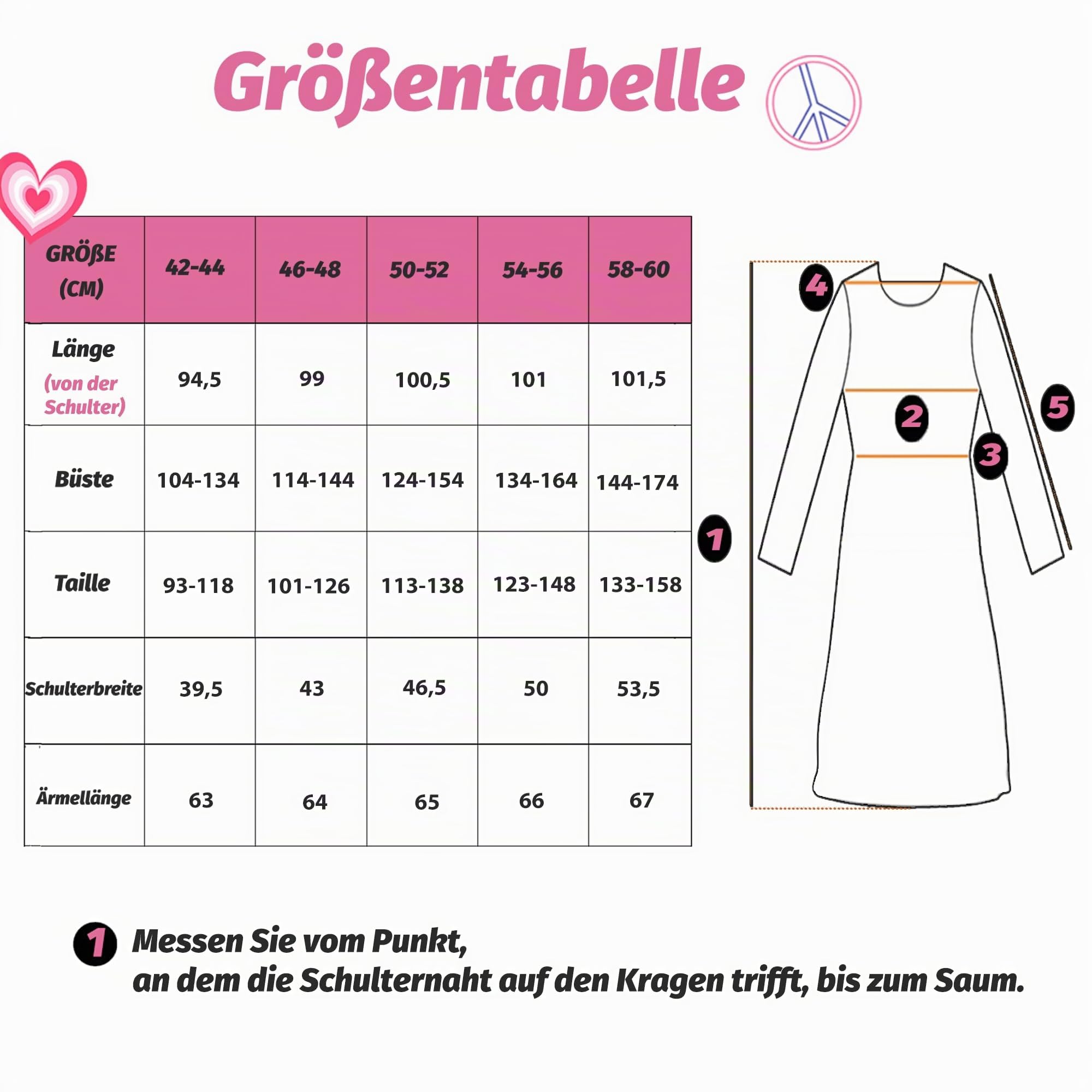 Fairycos Hippie Kleid Pink 70er Kostüm Damen 42-60