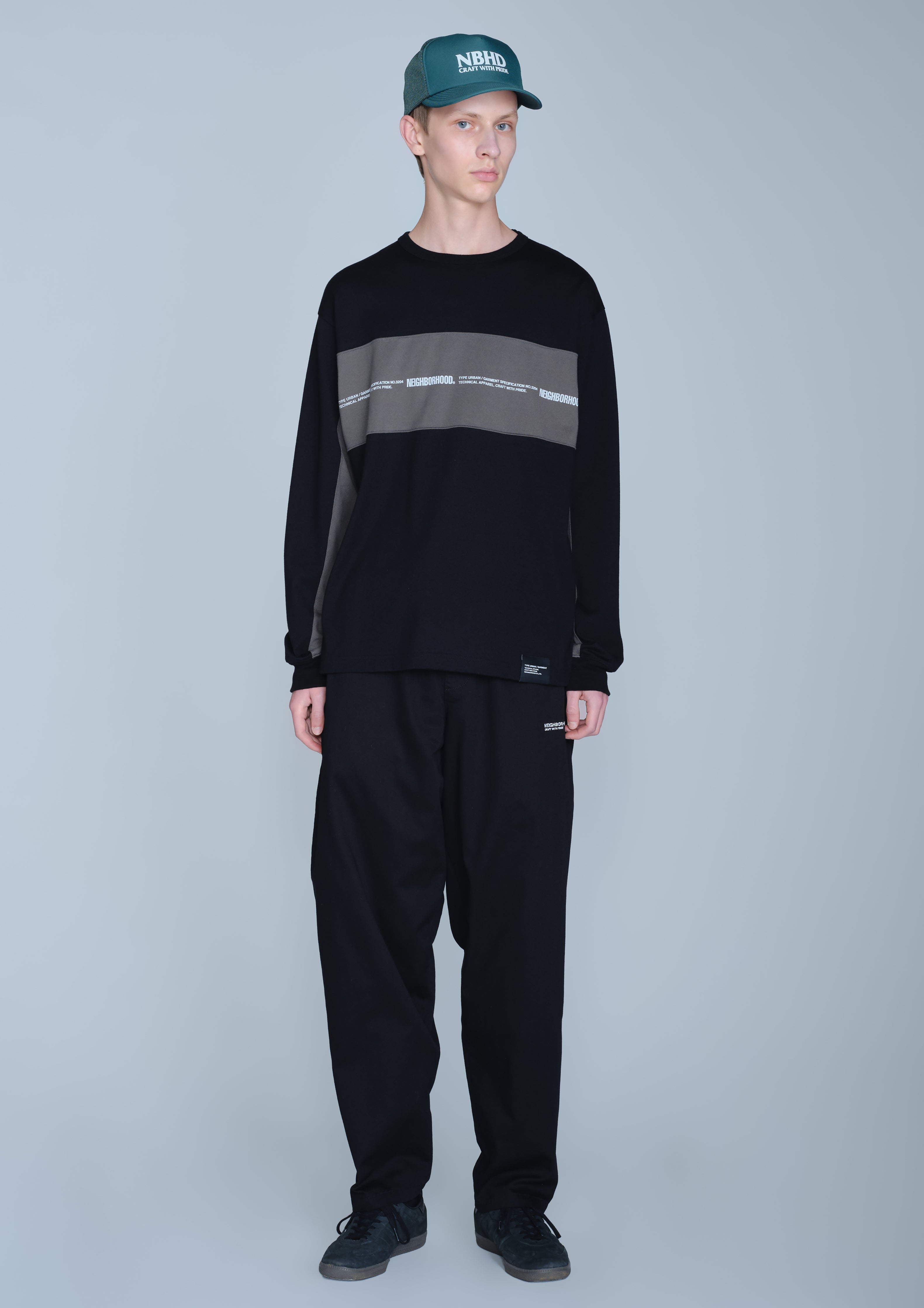 Neighborhood Two-Tone Crewneck LS Shirt Schwarz Baumwolle