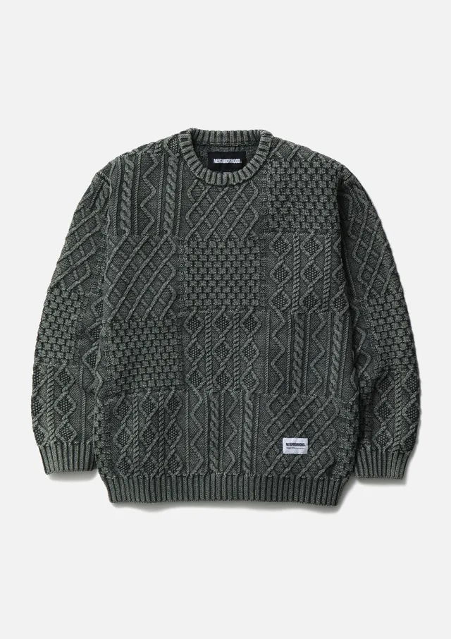 Neighborhood Washed Block Cable Pullover Olive Zopfstrick