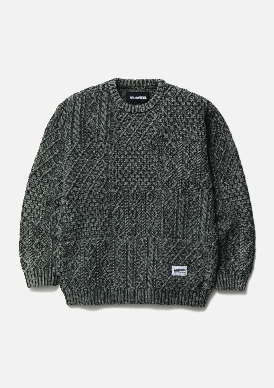Neighborhood Washed Block Cable Pullover Olive Zopfstrick