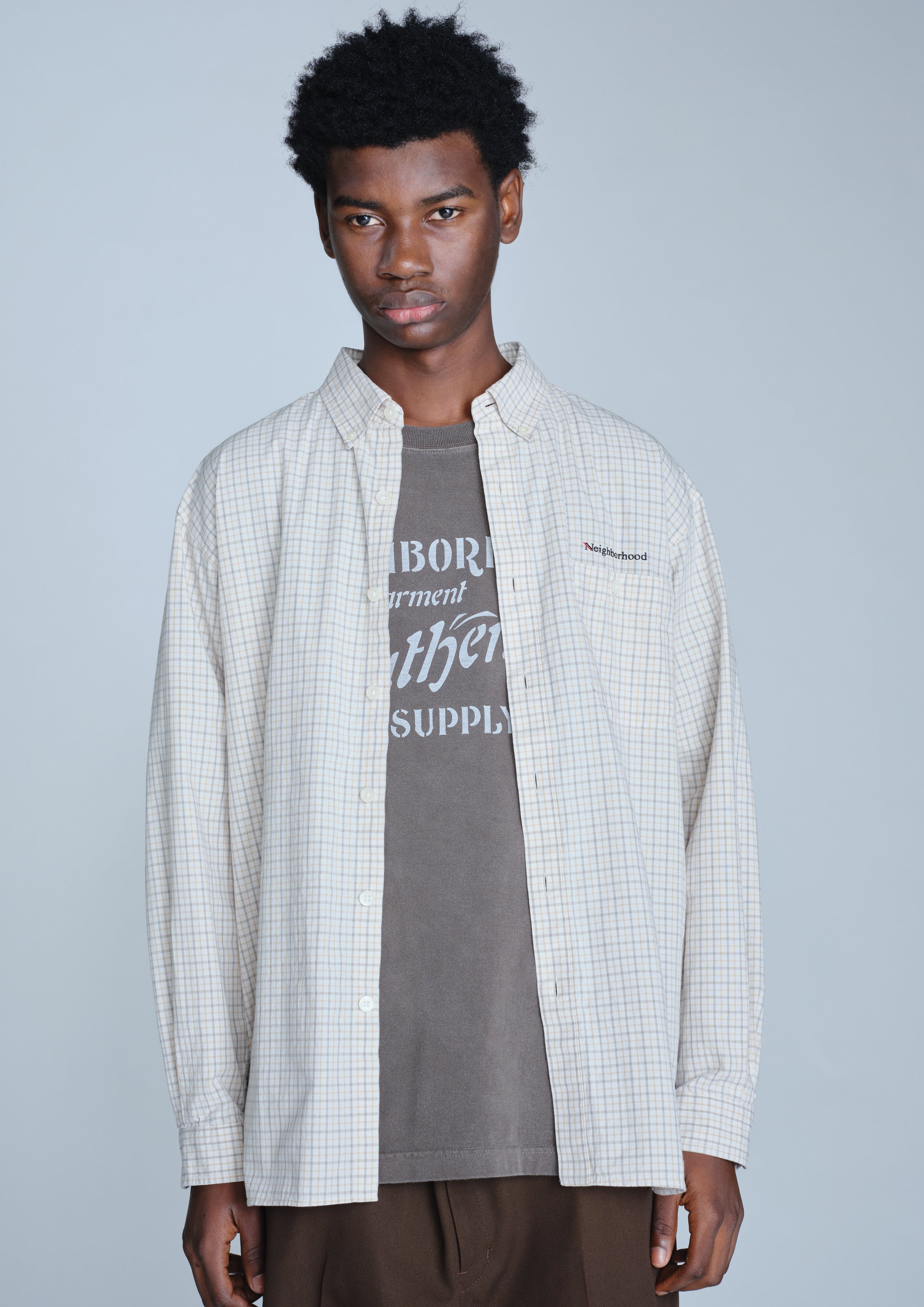 Neighborhood Plaid Pattern BD Hemd LS Weiß Bio-Baumwolle