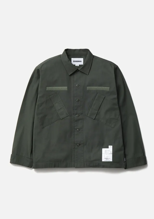 Neighborhood Slant Pocket Shirt LS Hemd Olive Drab Canvas