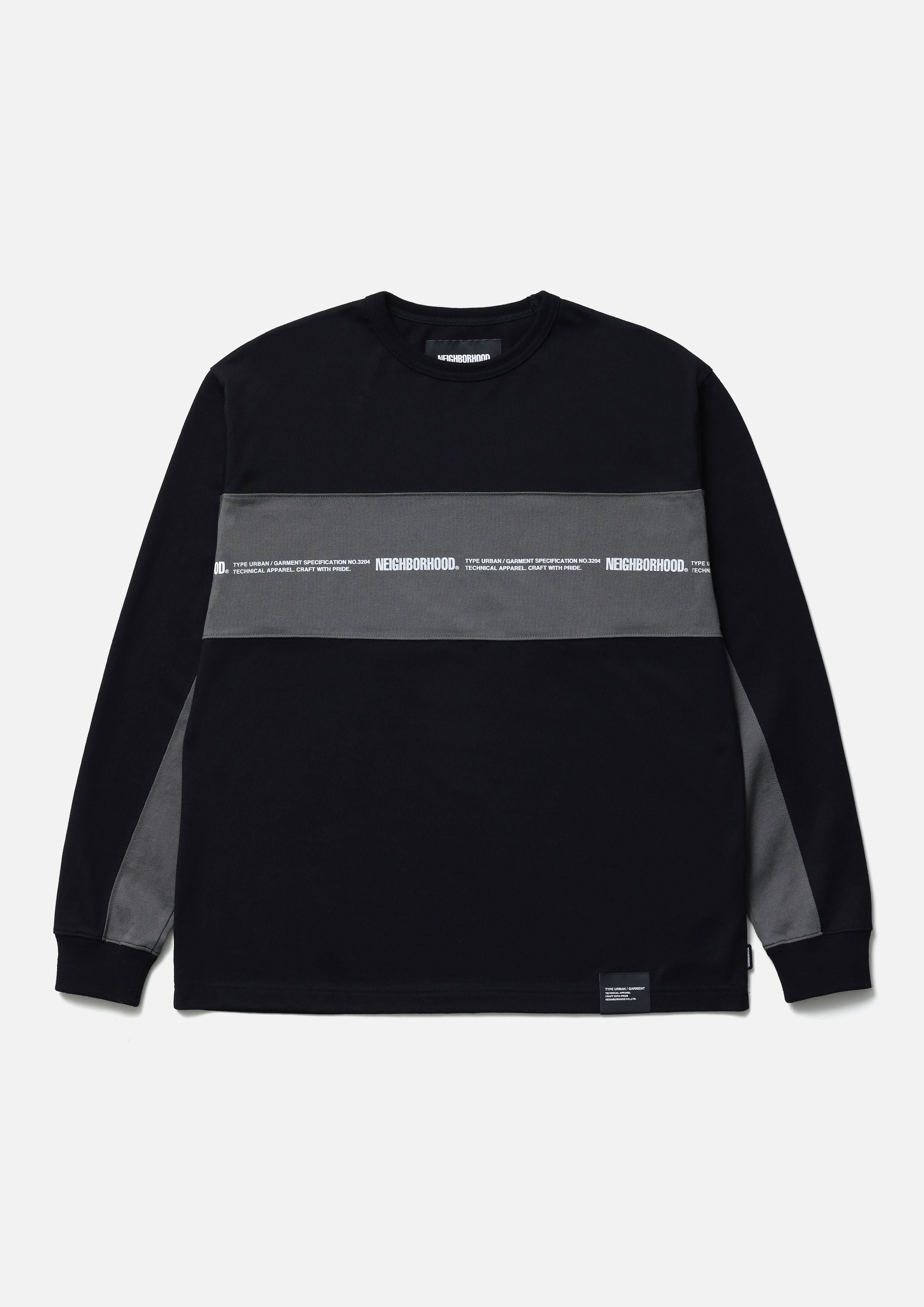 Neighborhood Two-Tone Crewneck LS Shirt Schwarz Baumwolle