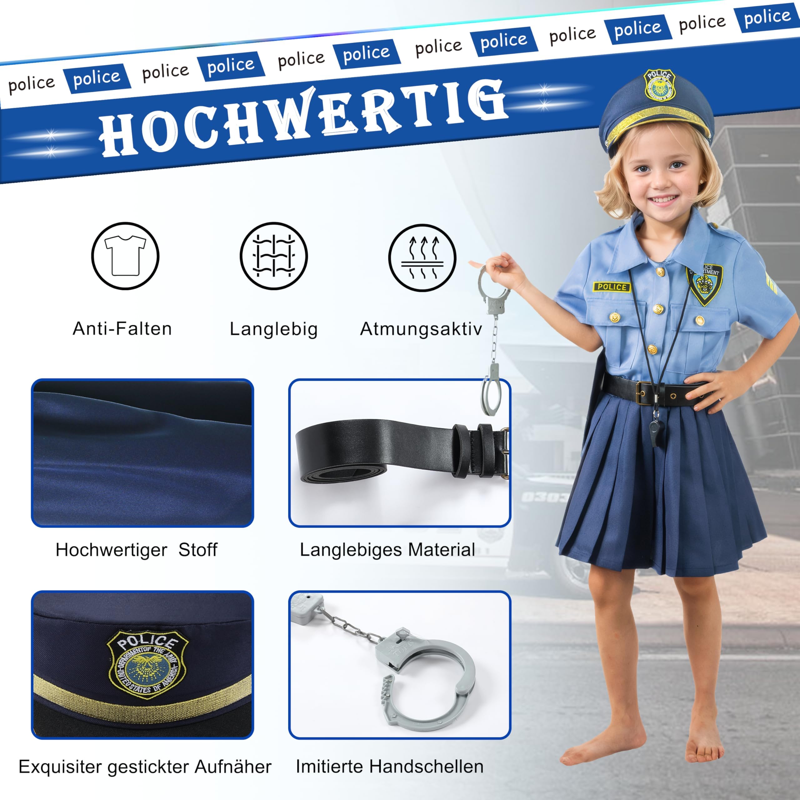 Fairycos Polizei Kostüm Handschellen 98-104-110 9-teilig