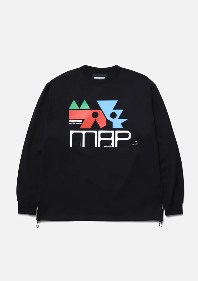 Neighborhood Map Crewneck LS Langarmshirt Schwarz Baumwolle