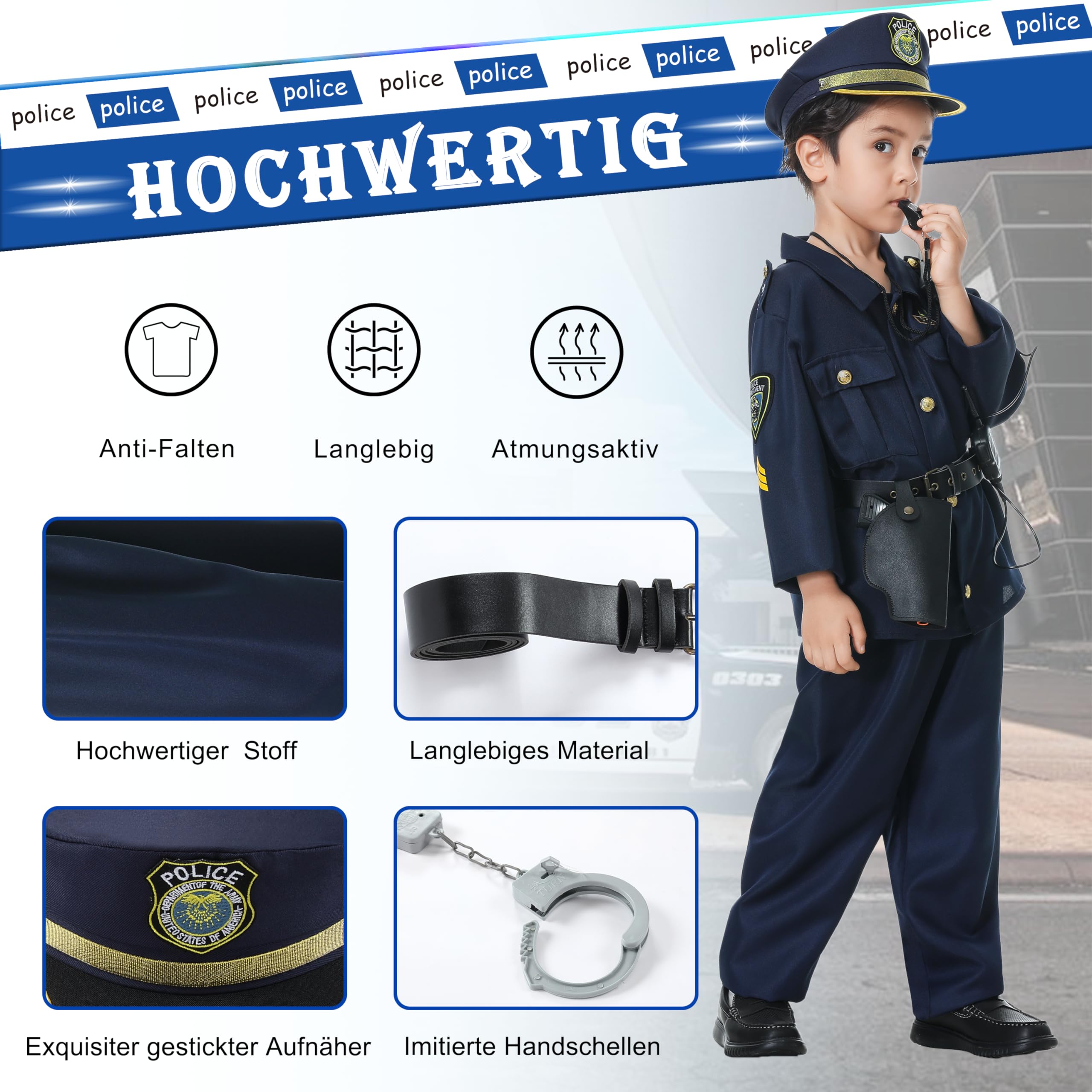 Fairycos Polizei Kostüm Kinder Jungen Mädchen