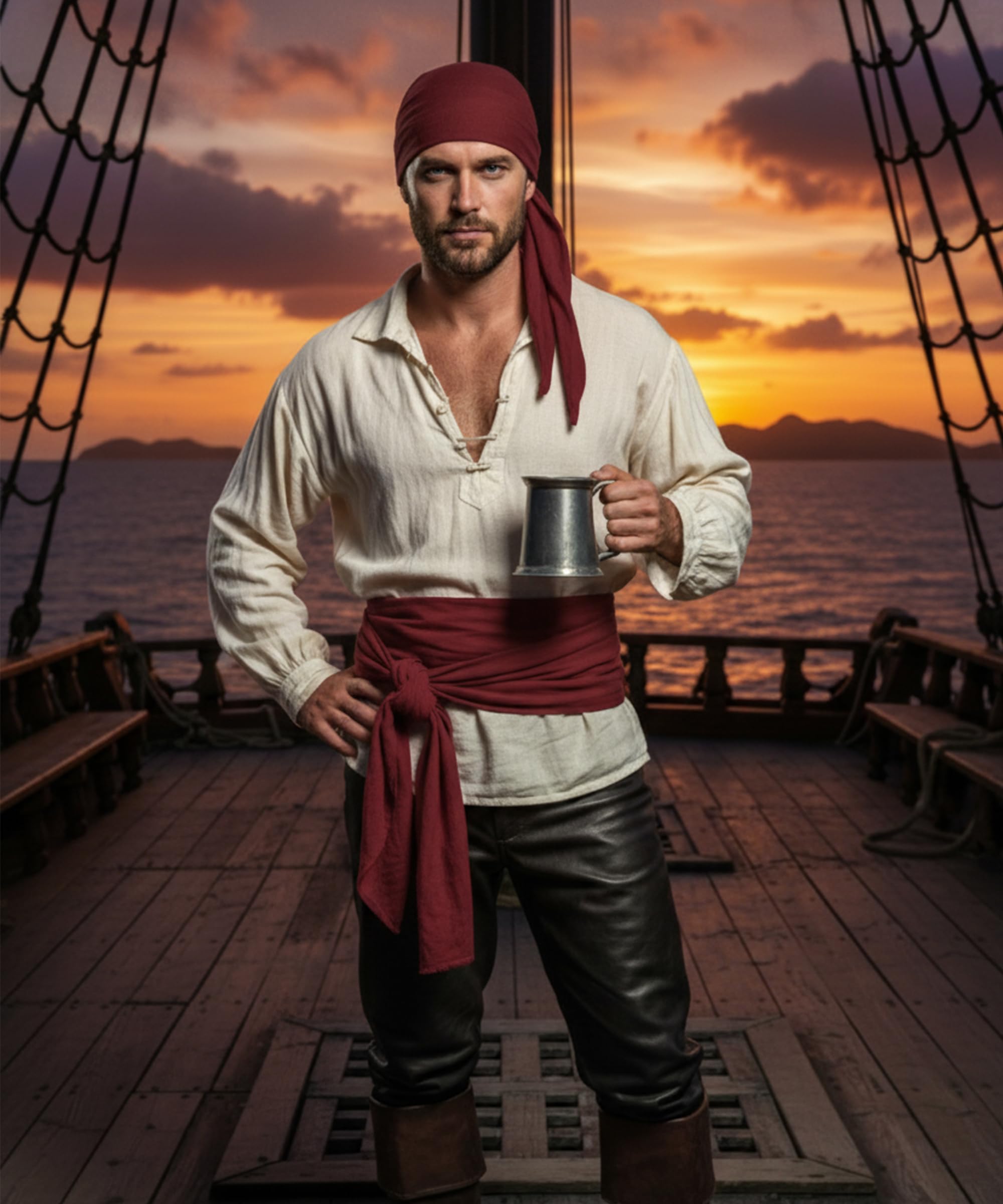 Fairycos Piraten Zubehör Set Weinrot Schärpe Gürtel