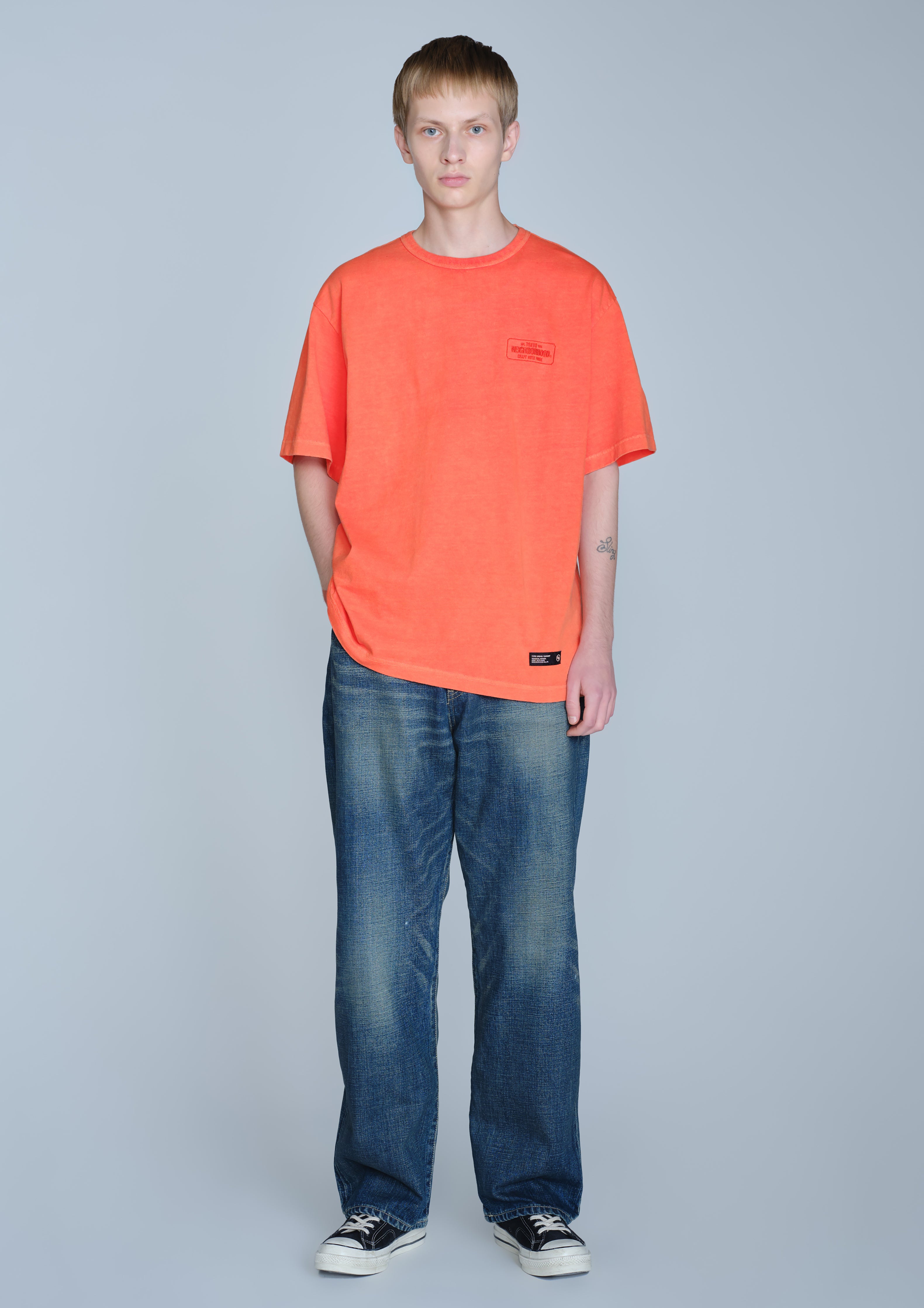 Neighborhood Pigment Crewneck SS T-Shirt Orange Kurzarm Stick