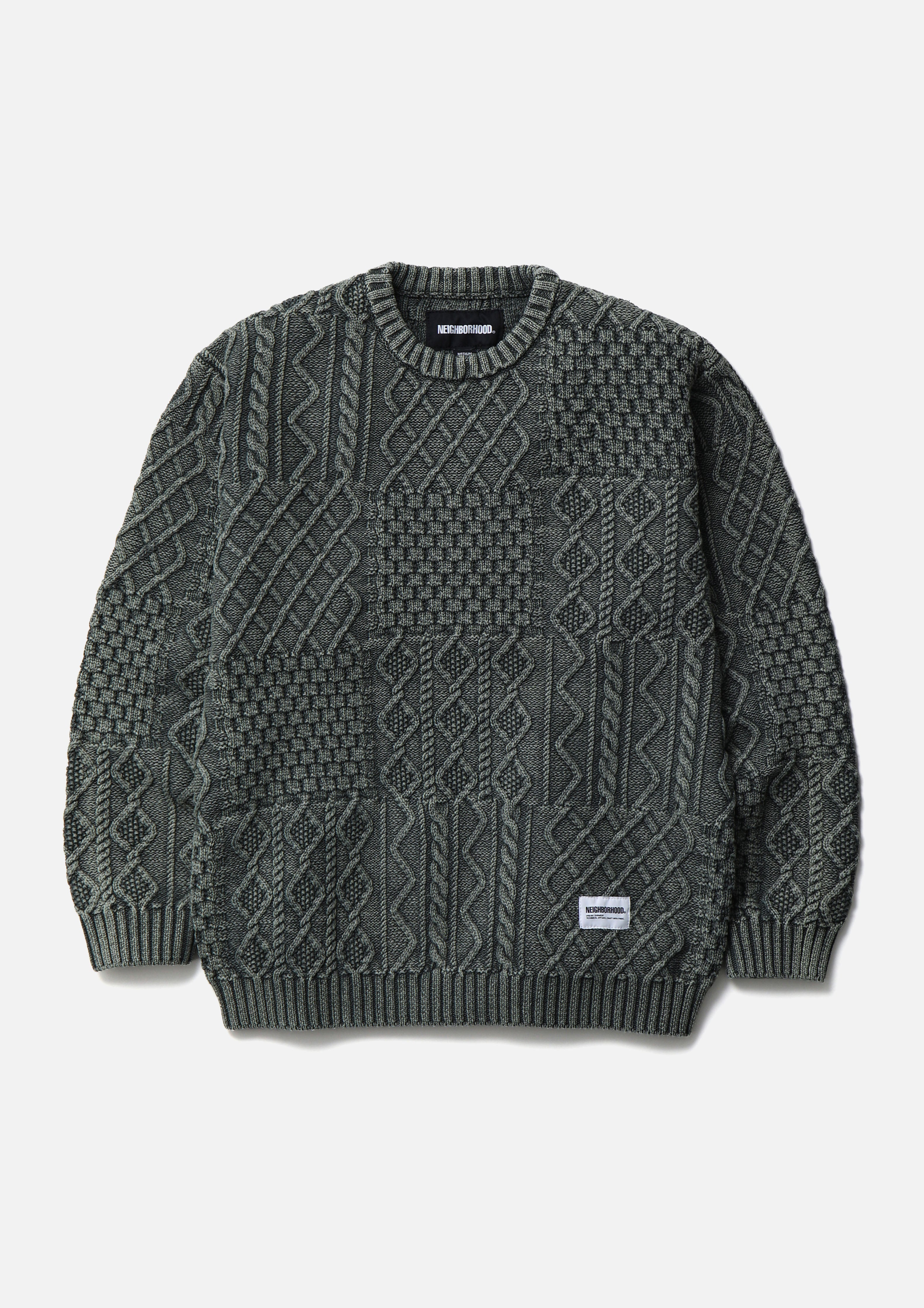 Neighborhood Washed Block Cable Pullover Olive Zopfstrick