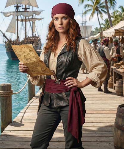 Fairycos Piraten Zubehör Set Weinrot Schärpe Gürtel