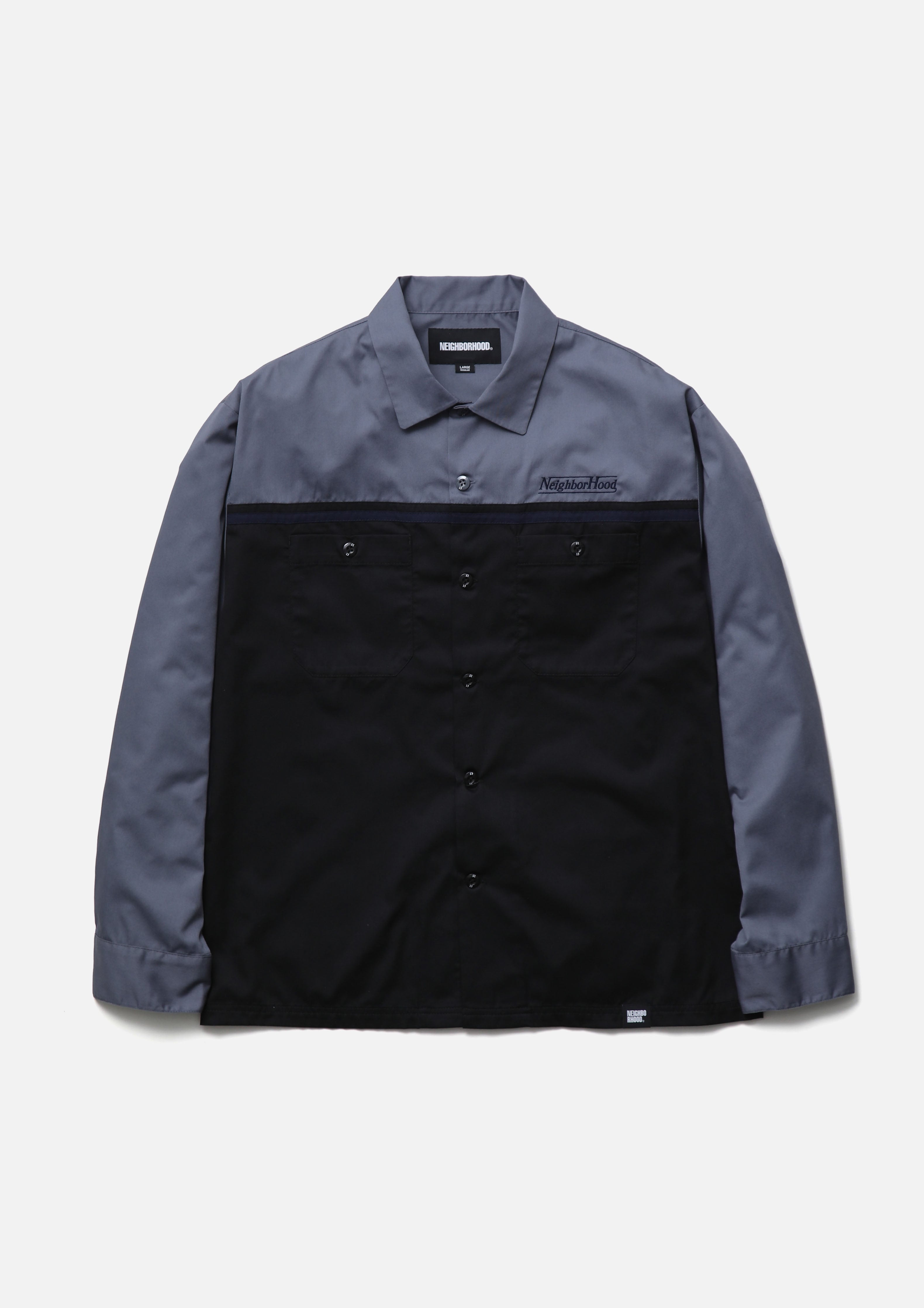 Neighborhood Bicolor Work Shirt LS Hemd Black Stickerei