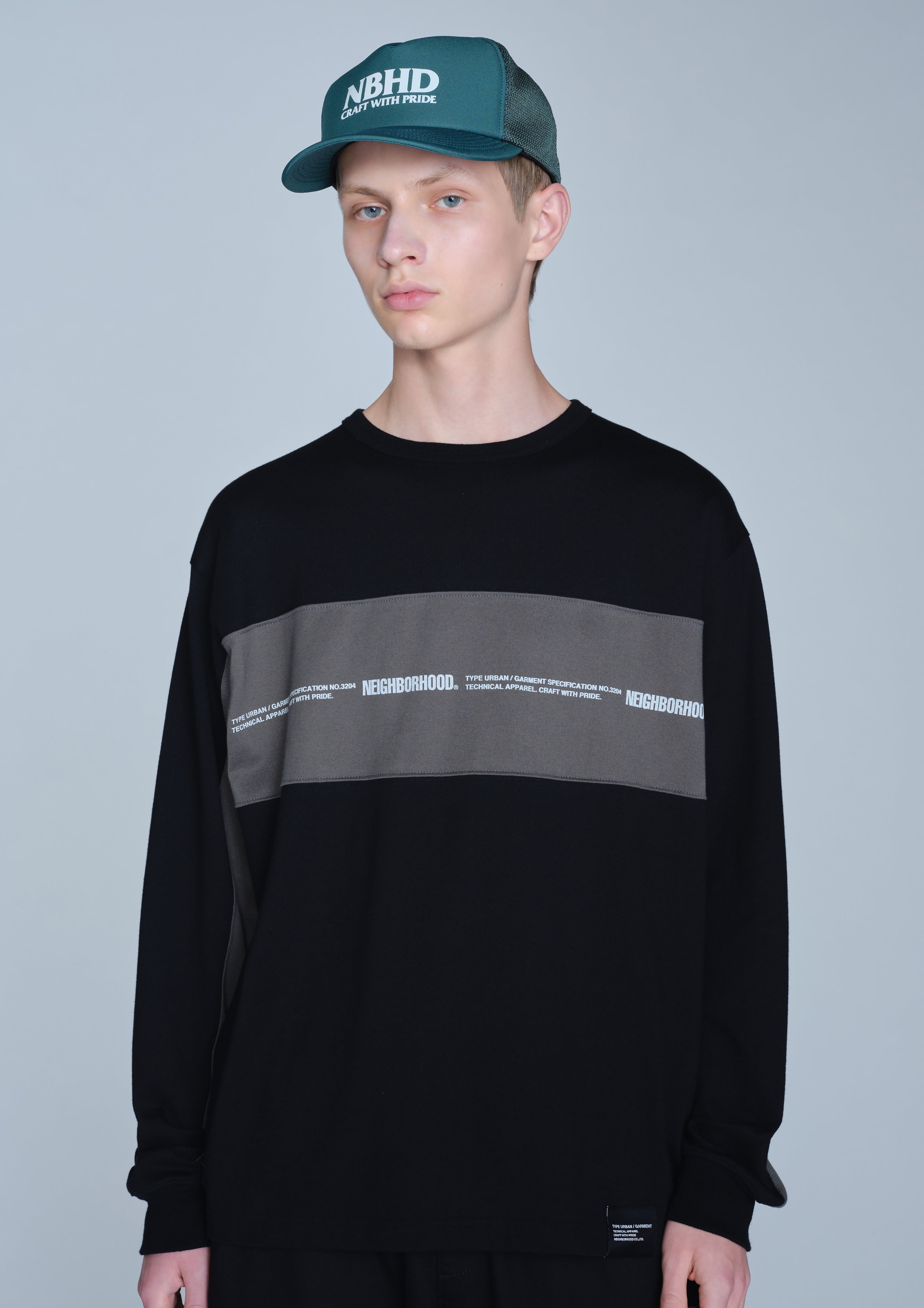 Neighborhood Two-Tone Crewneck LS Shirt Schwarz Baumwolle