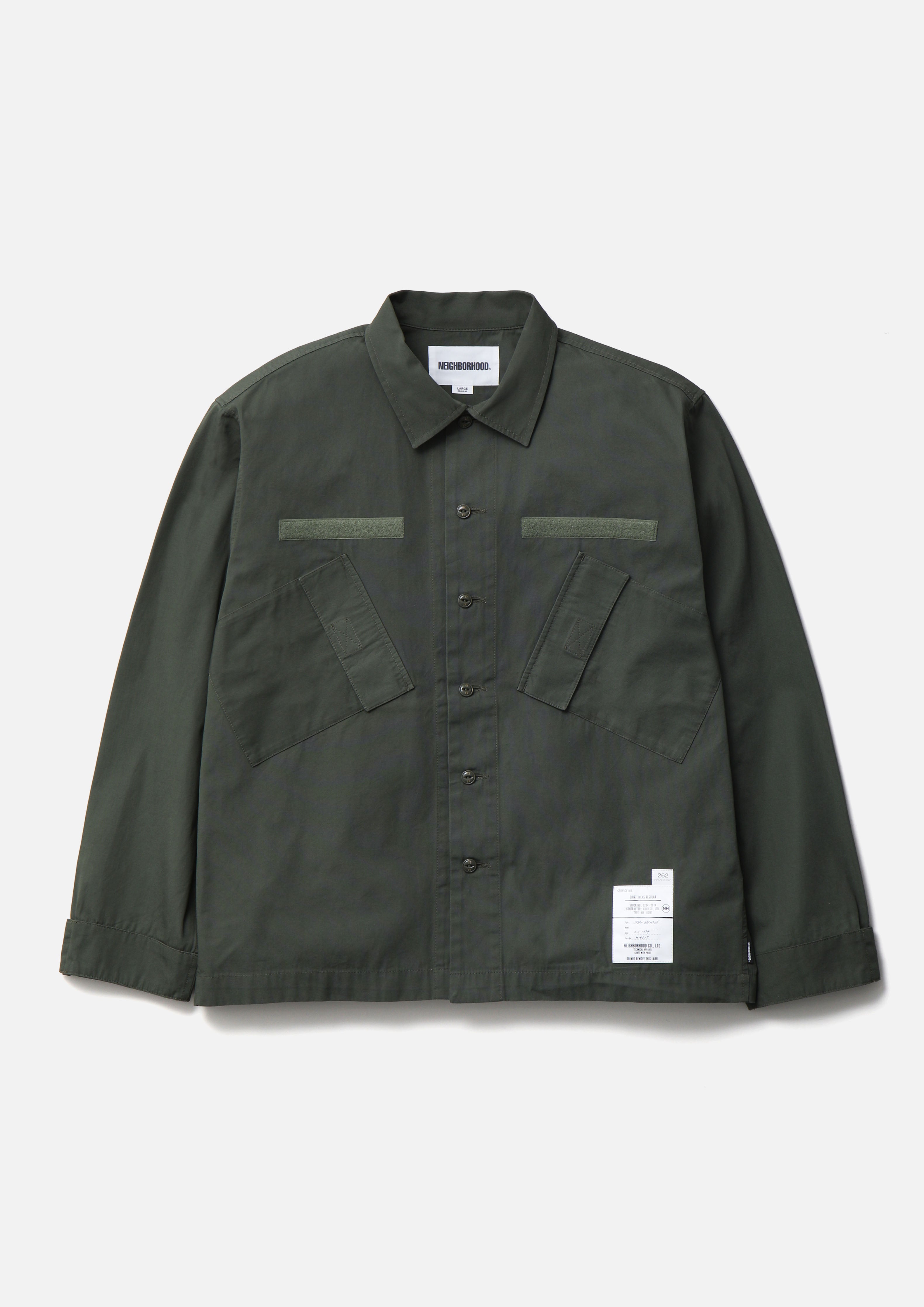 Neighborhood Slant Pocket Shirt LS Hemd Olive Drab Canvas