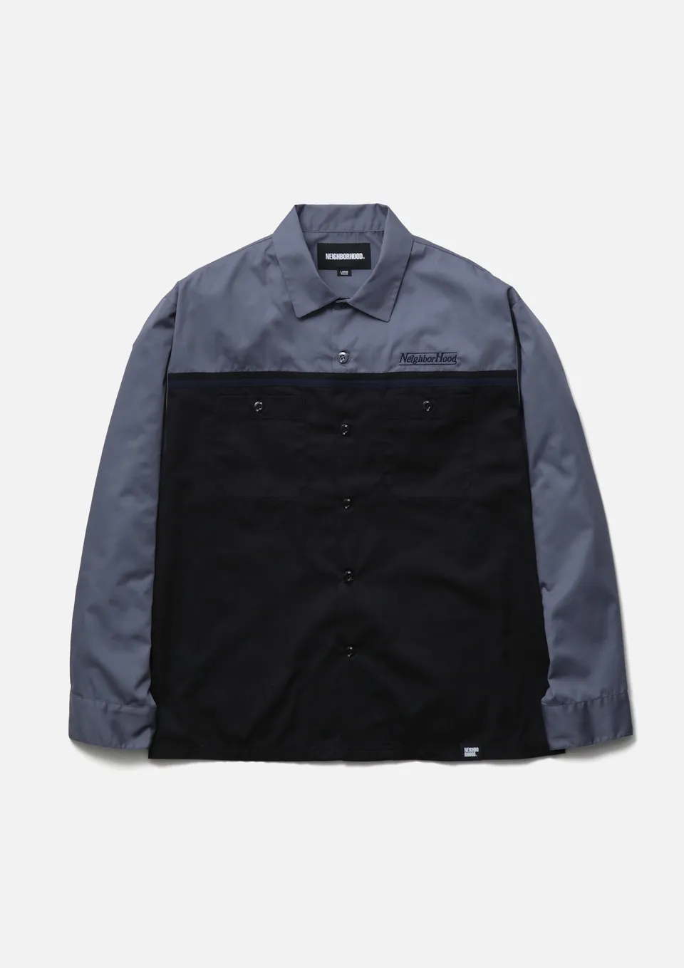 Neighborhood Bicolor Work Shirt LS Hemd Black Stickerei