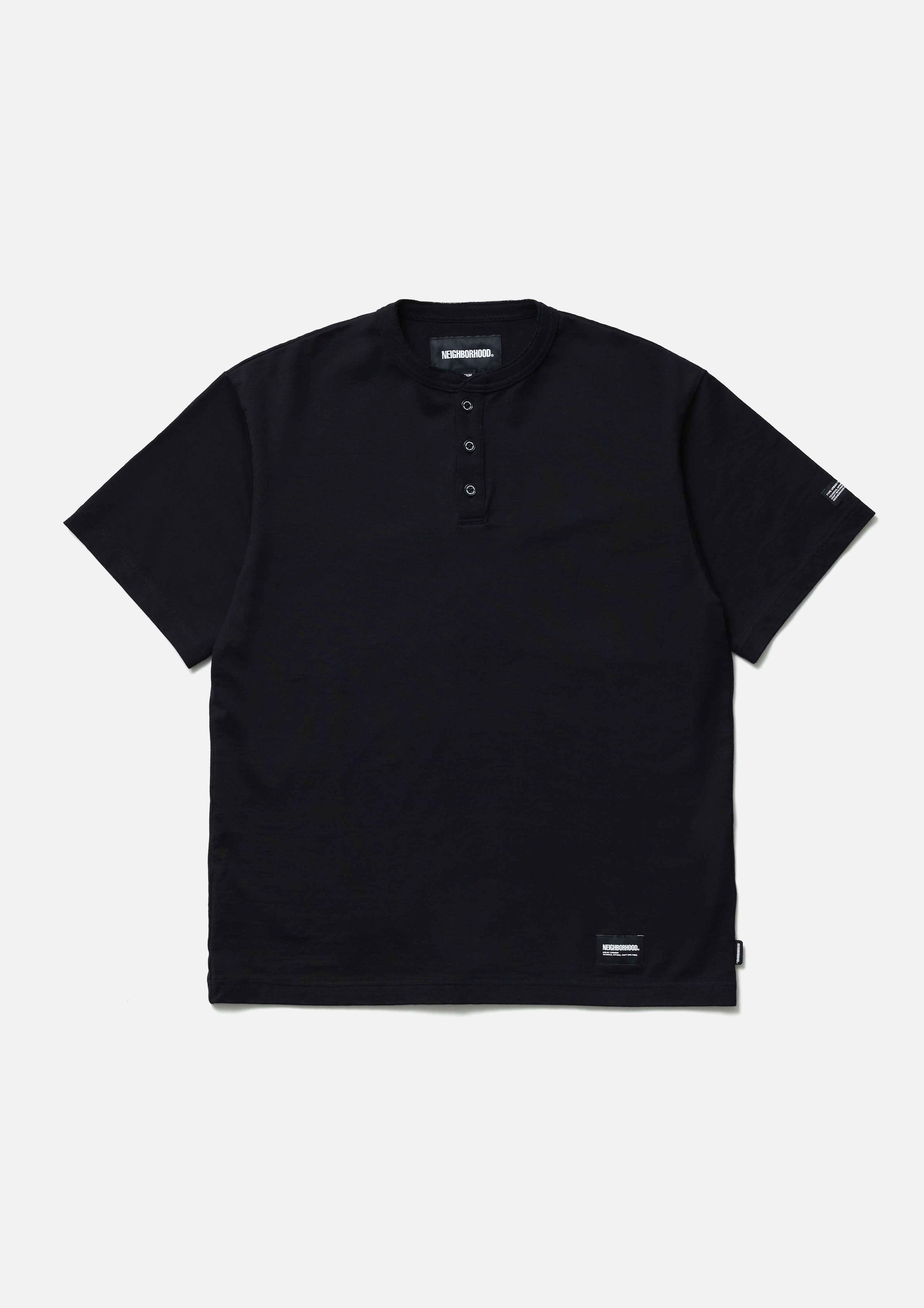 Neighborhood Classic Henley Neck SS Henley-Shirt Schwarz Baumwolle