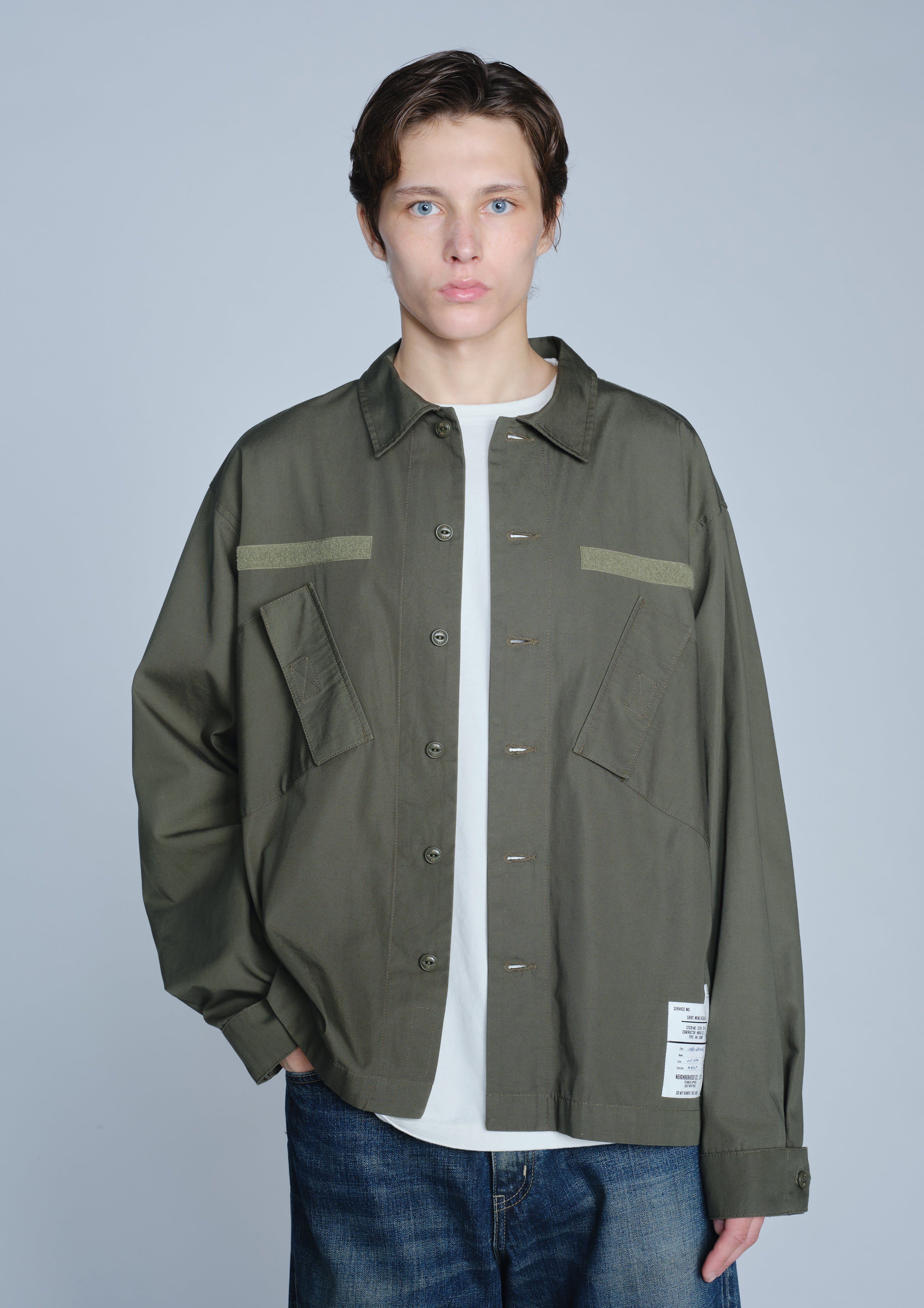 Neighborhood Slant Pocket Shirt LS Hemd Olive Drab Canvas