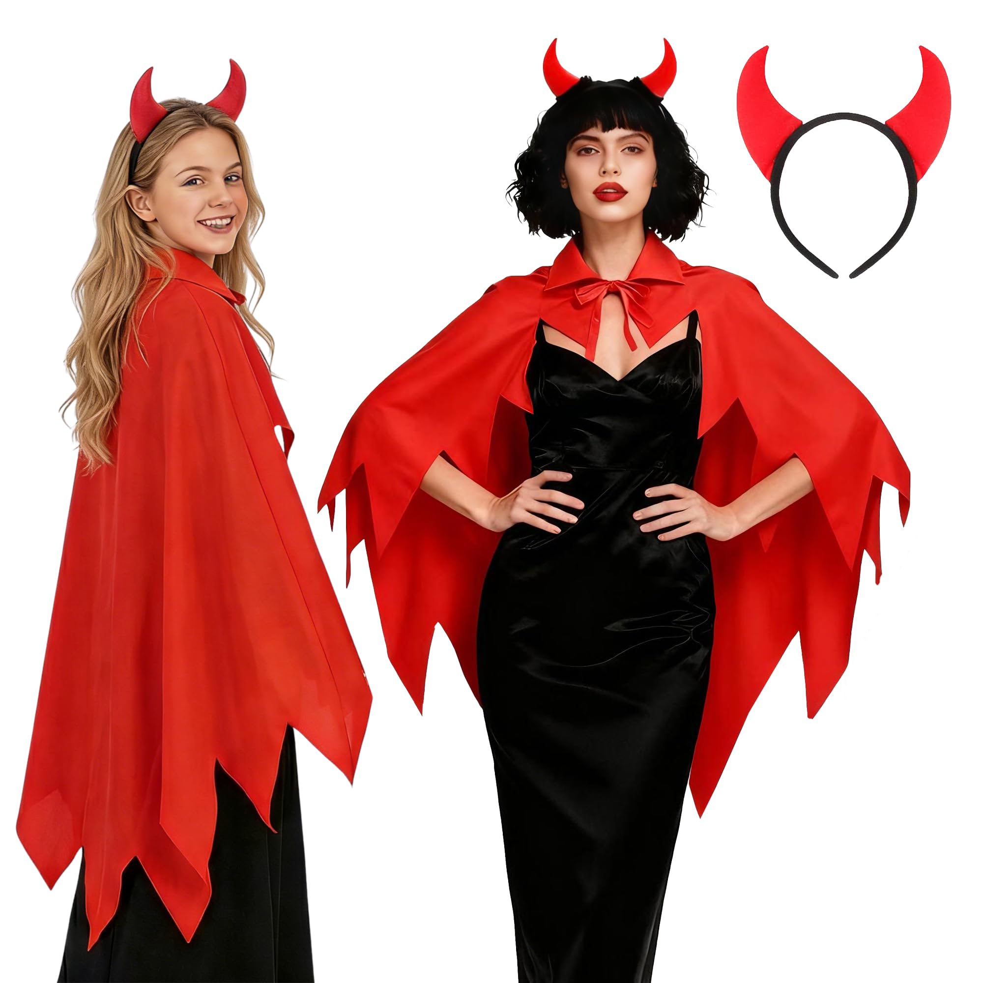 Fairycos Teufel Kostüm Damen mit Umhang und Haarreif