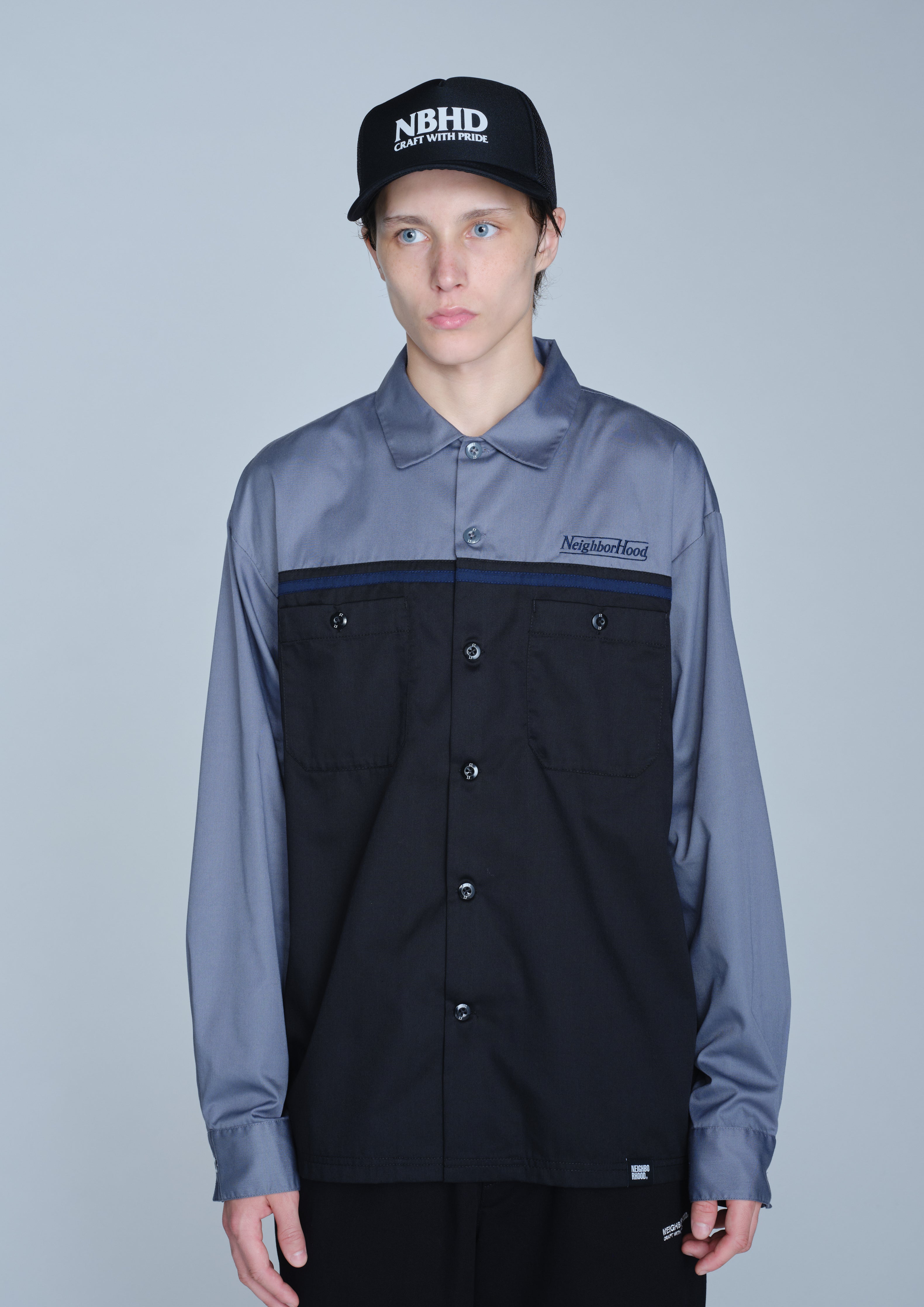 Neighborhood Bicolor Work Shirt LS Hemd Black Stickerei