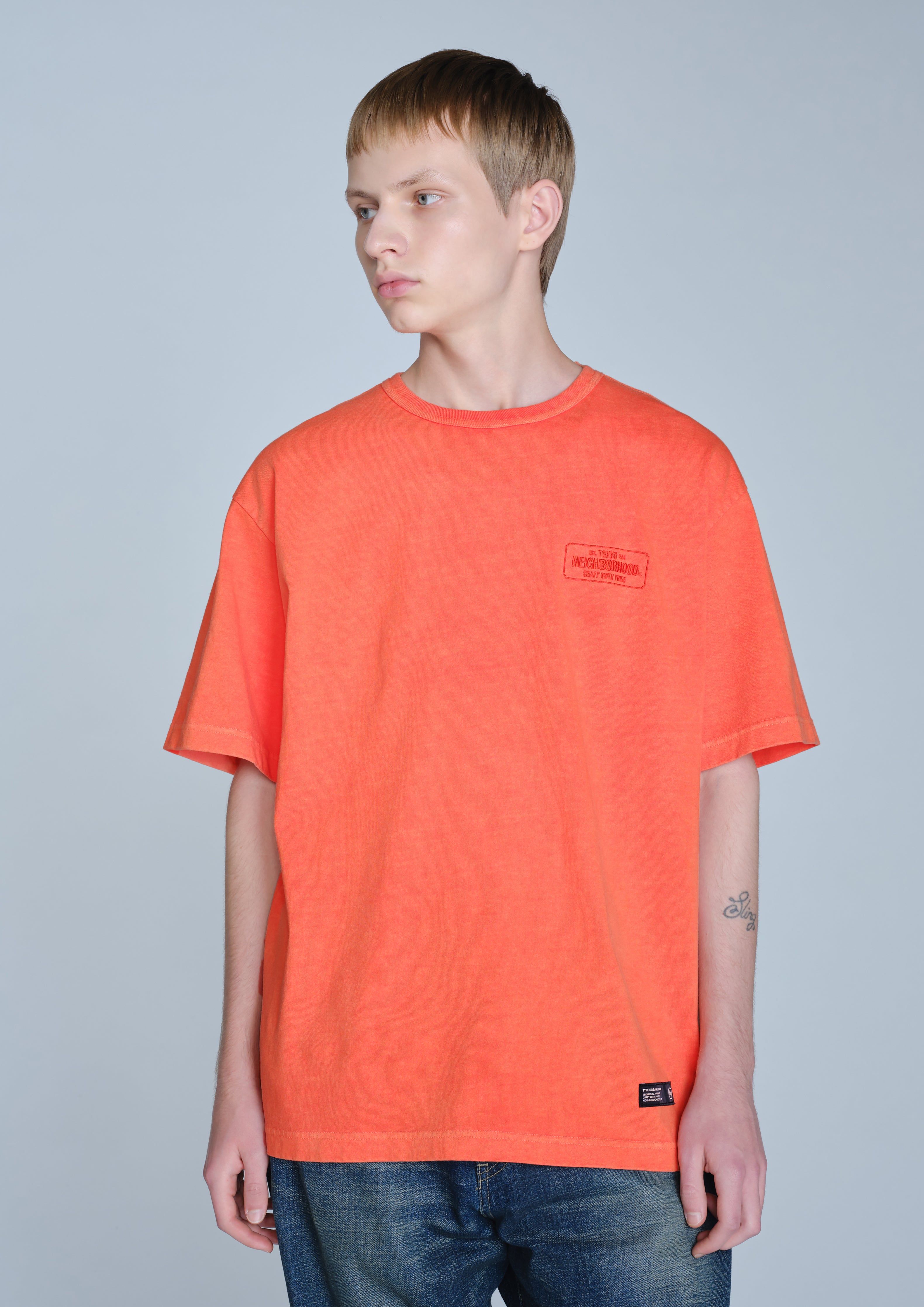 Neighborhood Pigment Crewneck SS T-Shirt Orange Kurzarm Stick