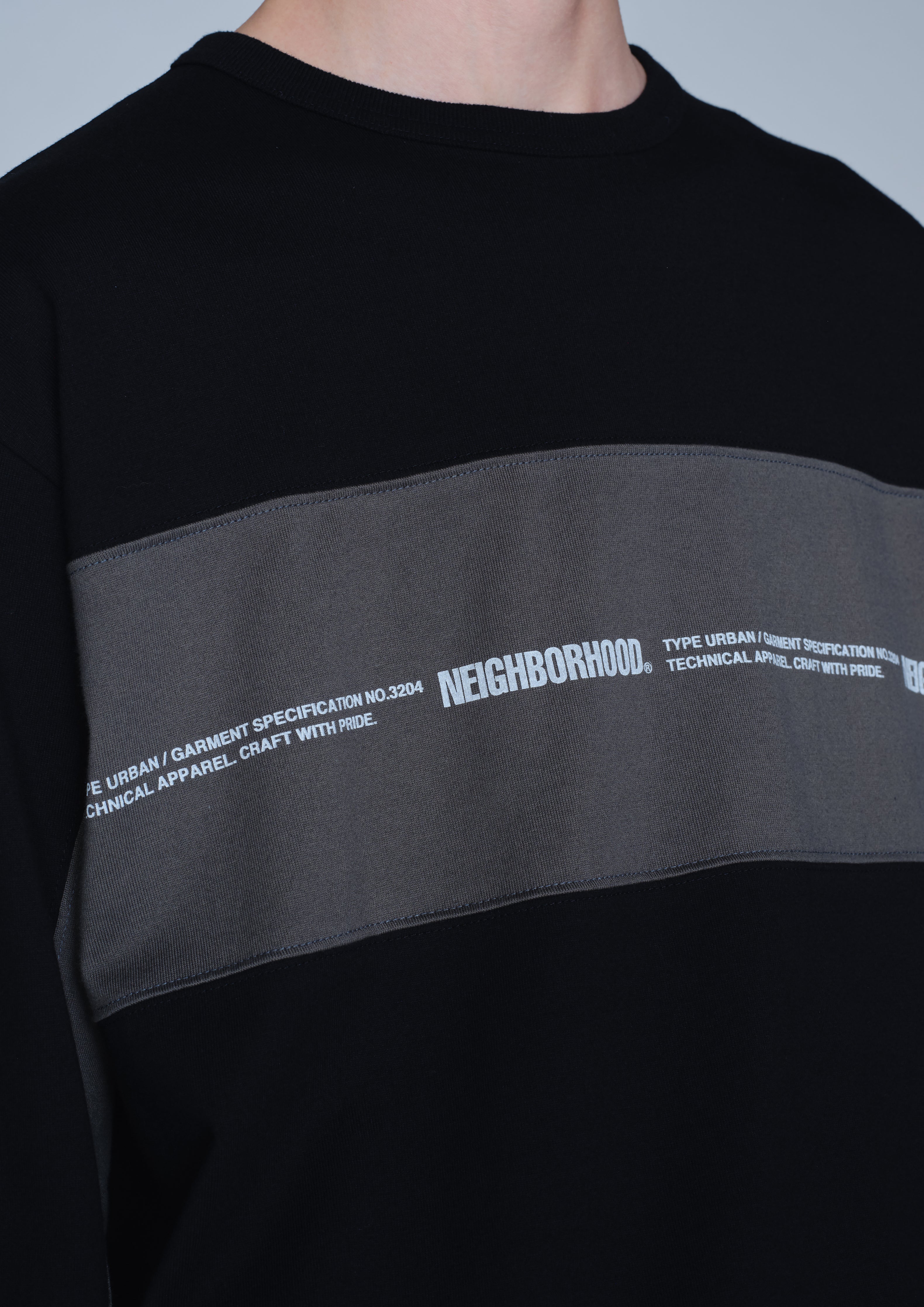 Neighborhood Two-Tone Crewneck LS Shirt Schwarz Baumwolle