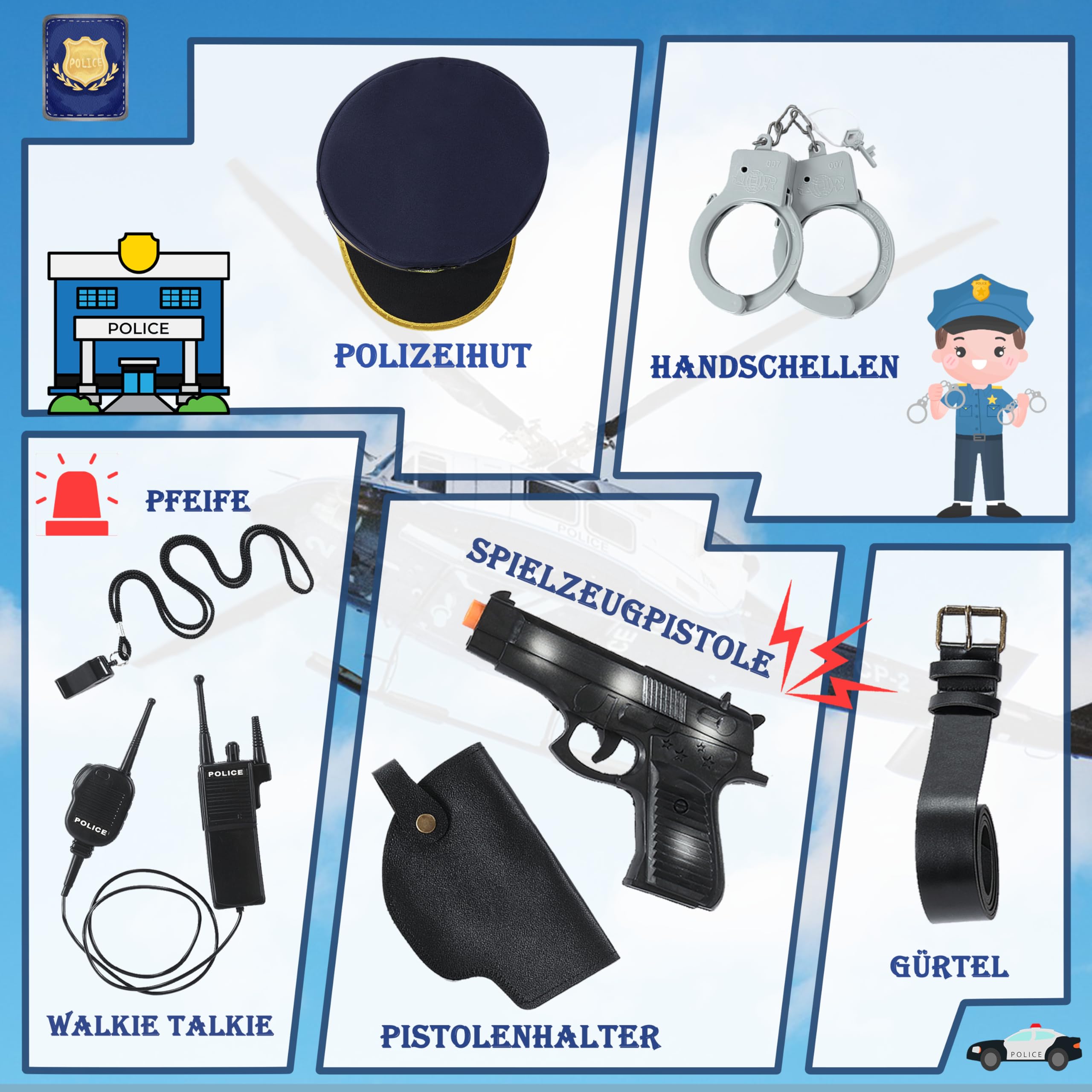 Fairycos Polizei Kostüm Kinder Jungen Mädchen
