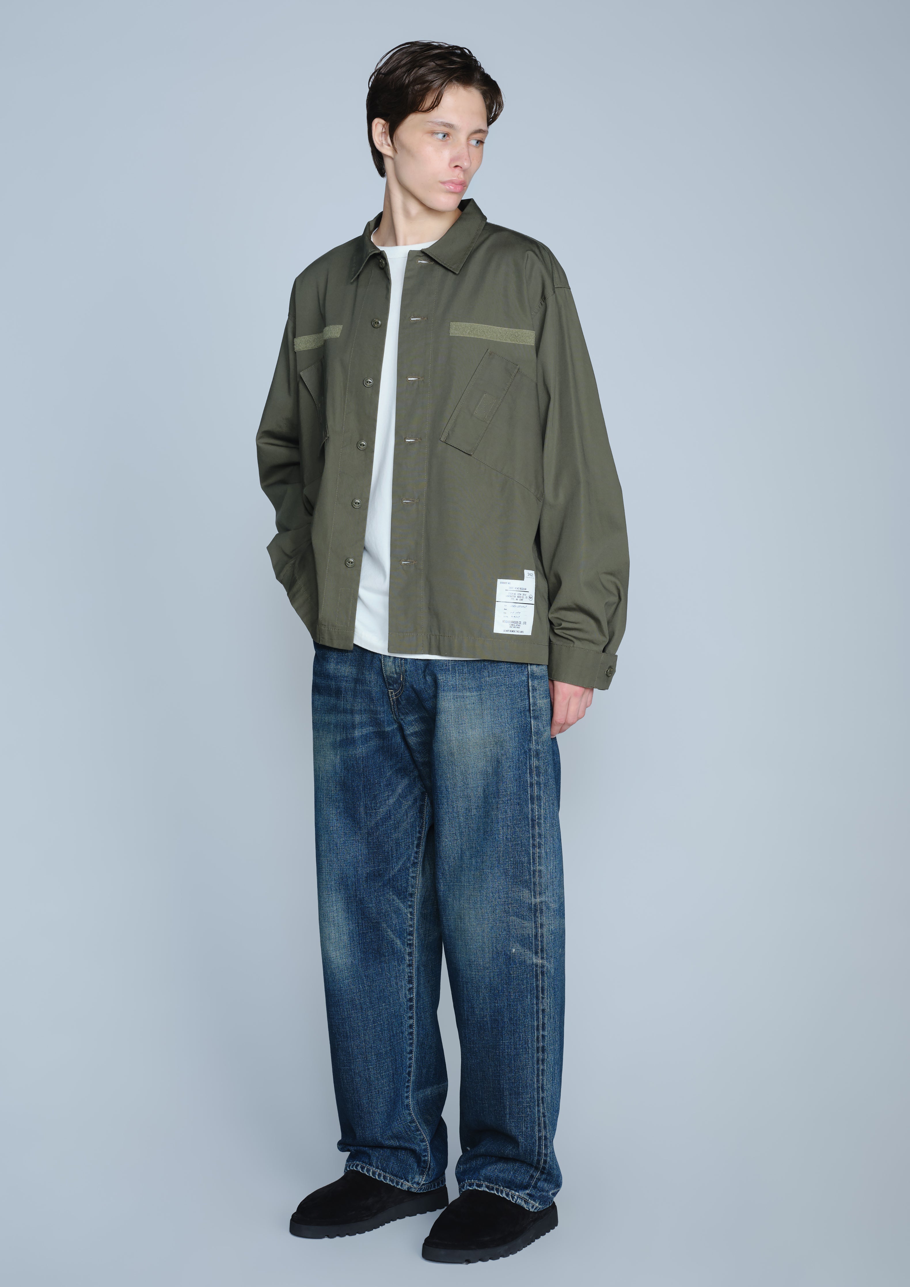 Neighborhood Slant Pocket Shirt LS Hemd Olive Drab Canvas
