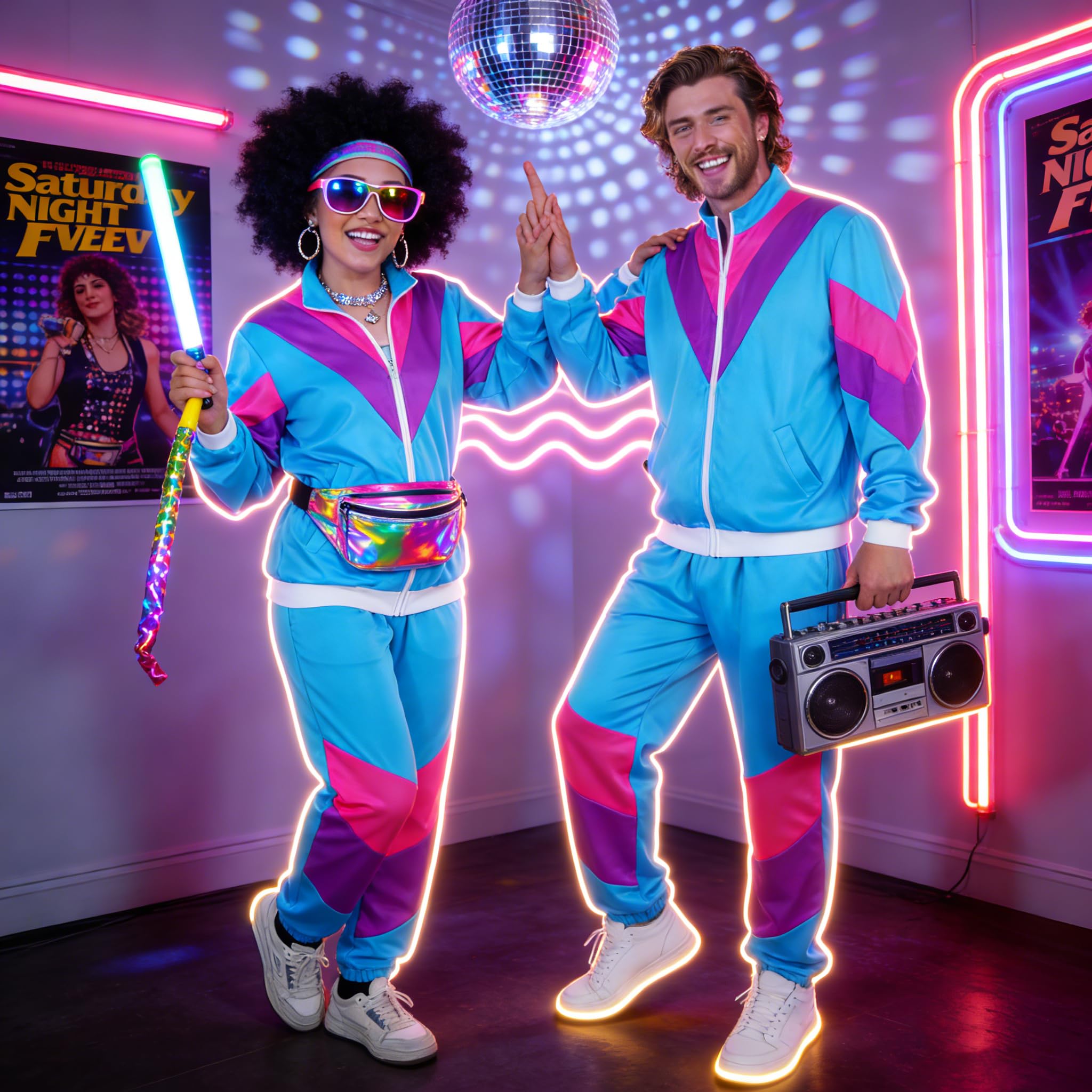 Fairycos 80er 90er Trainingsanzug Kostüm L Partnerlook