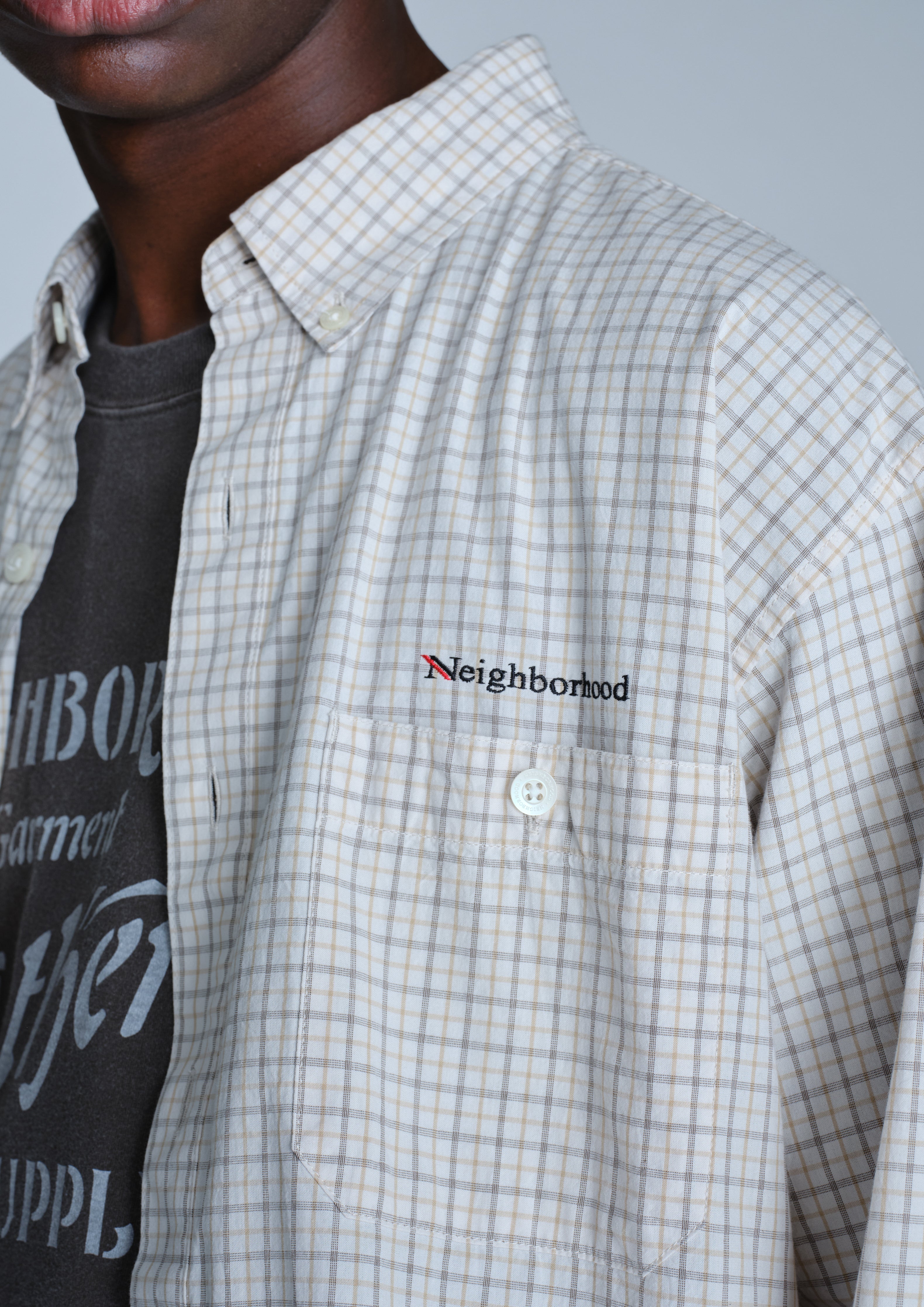 Neighborhood Plaid Pattern BD Hemd LS Weiß Bio-Baumwolle