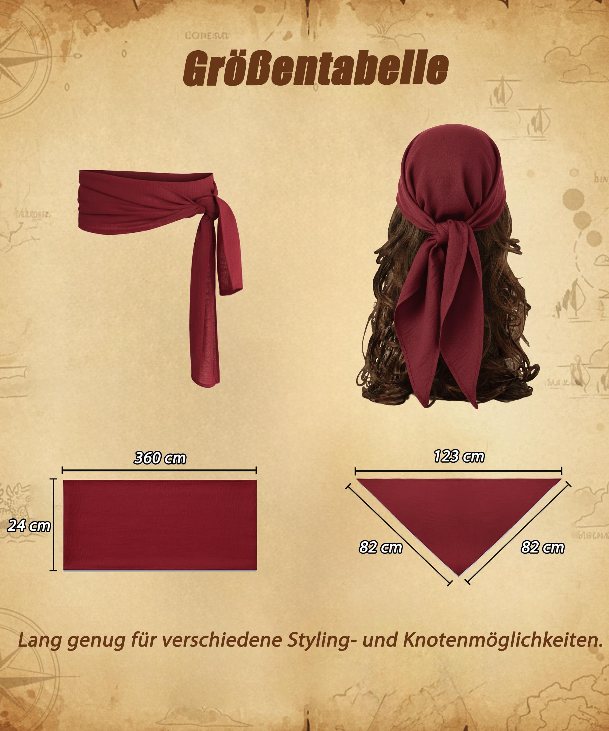 Fairycos Piraten Zubehör Set Weinrot Schärpe Gürtel