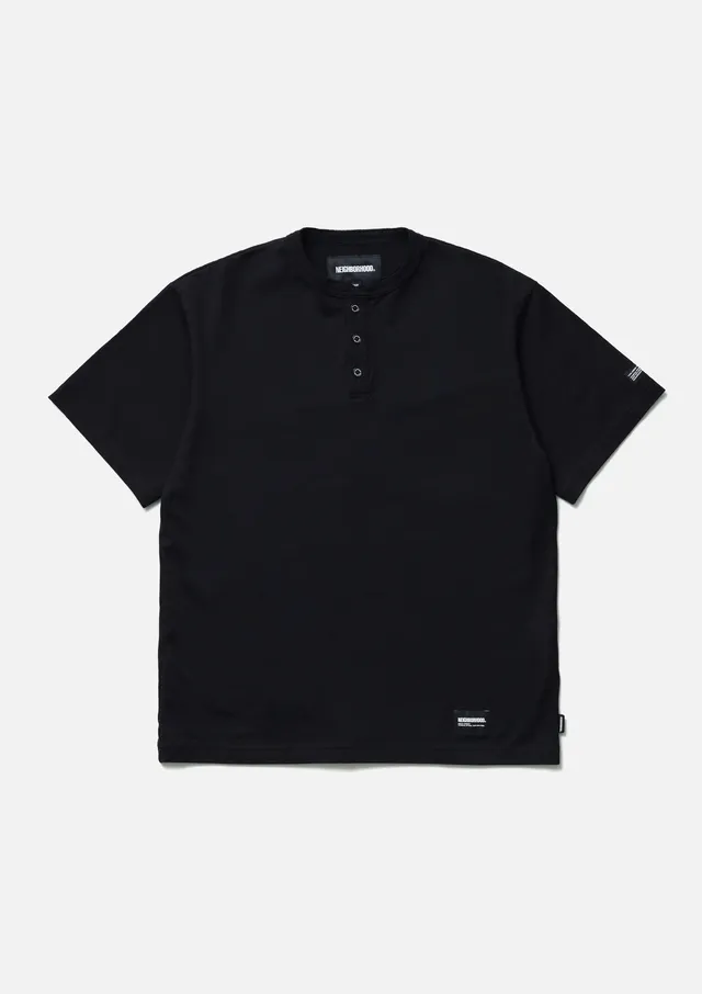 Neighborhood Classic Henley Neck SS Henley-Shirt Schwarz Baumwolle