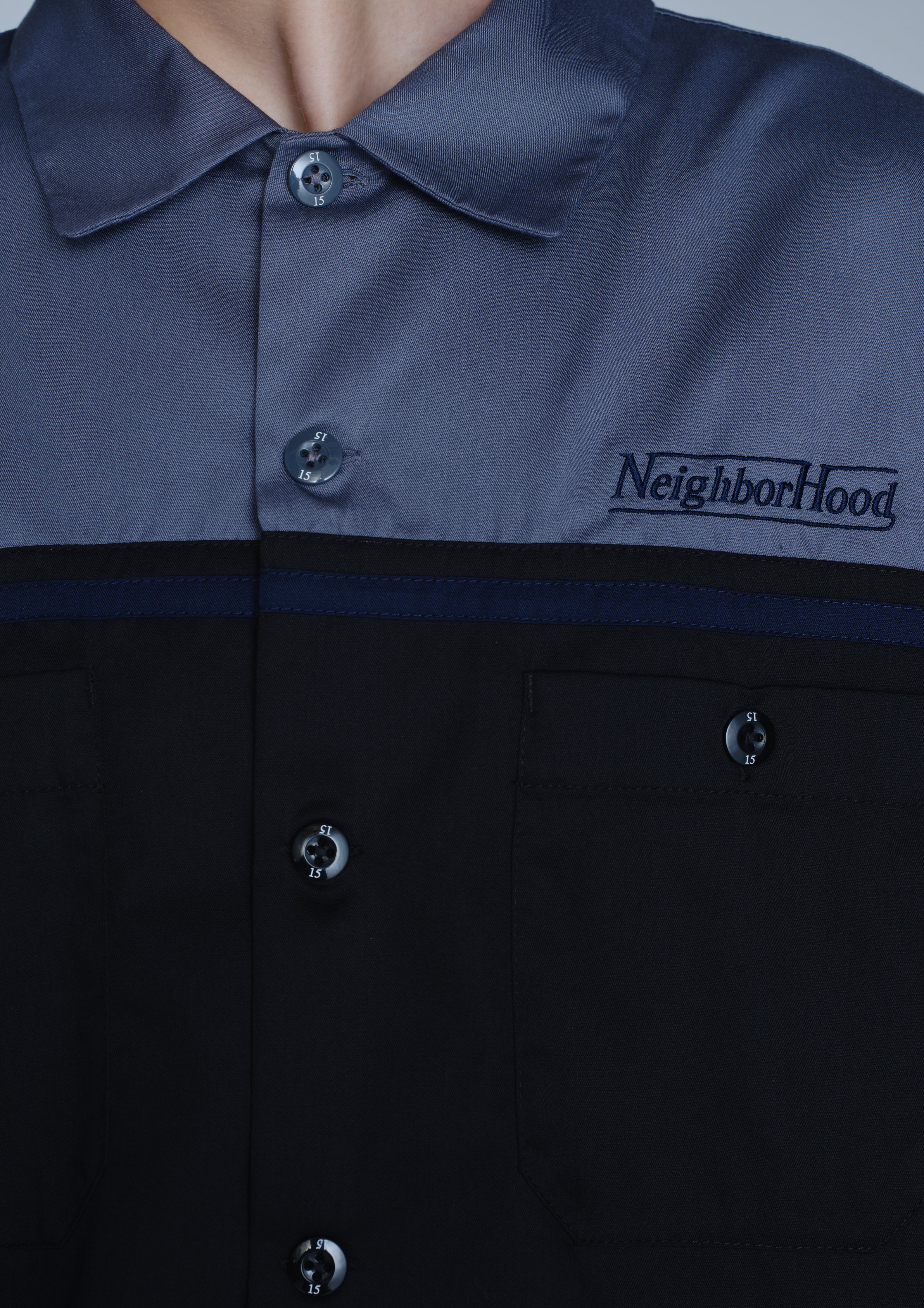 Neighborhood Bicolor Work Shirt LS Hemd Black Stickerei