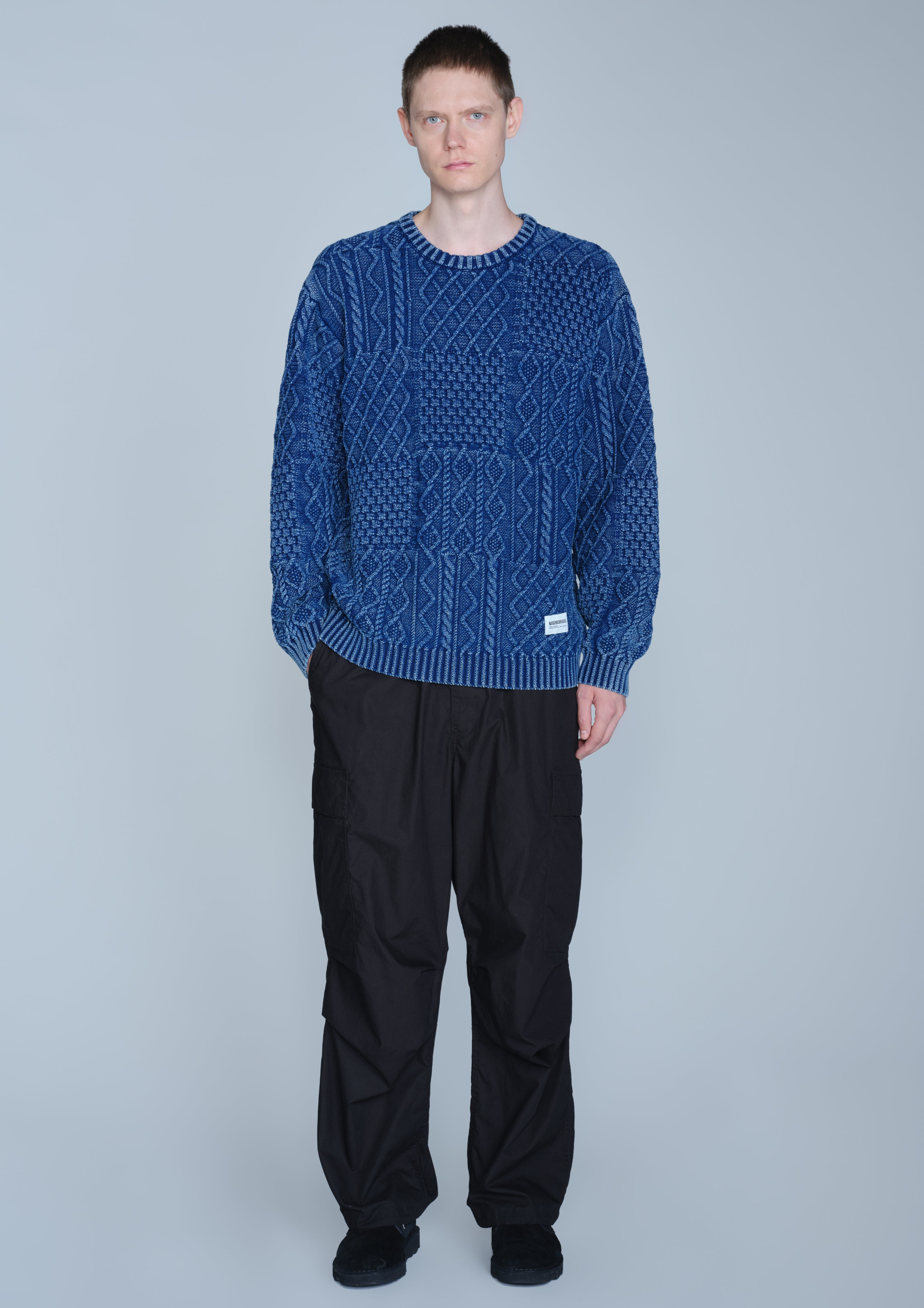 Neighborhood Washed Block Cable Pullover Olive Zopfstrick