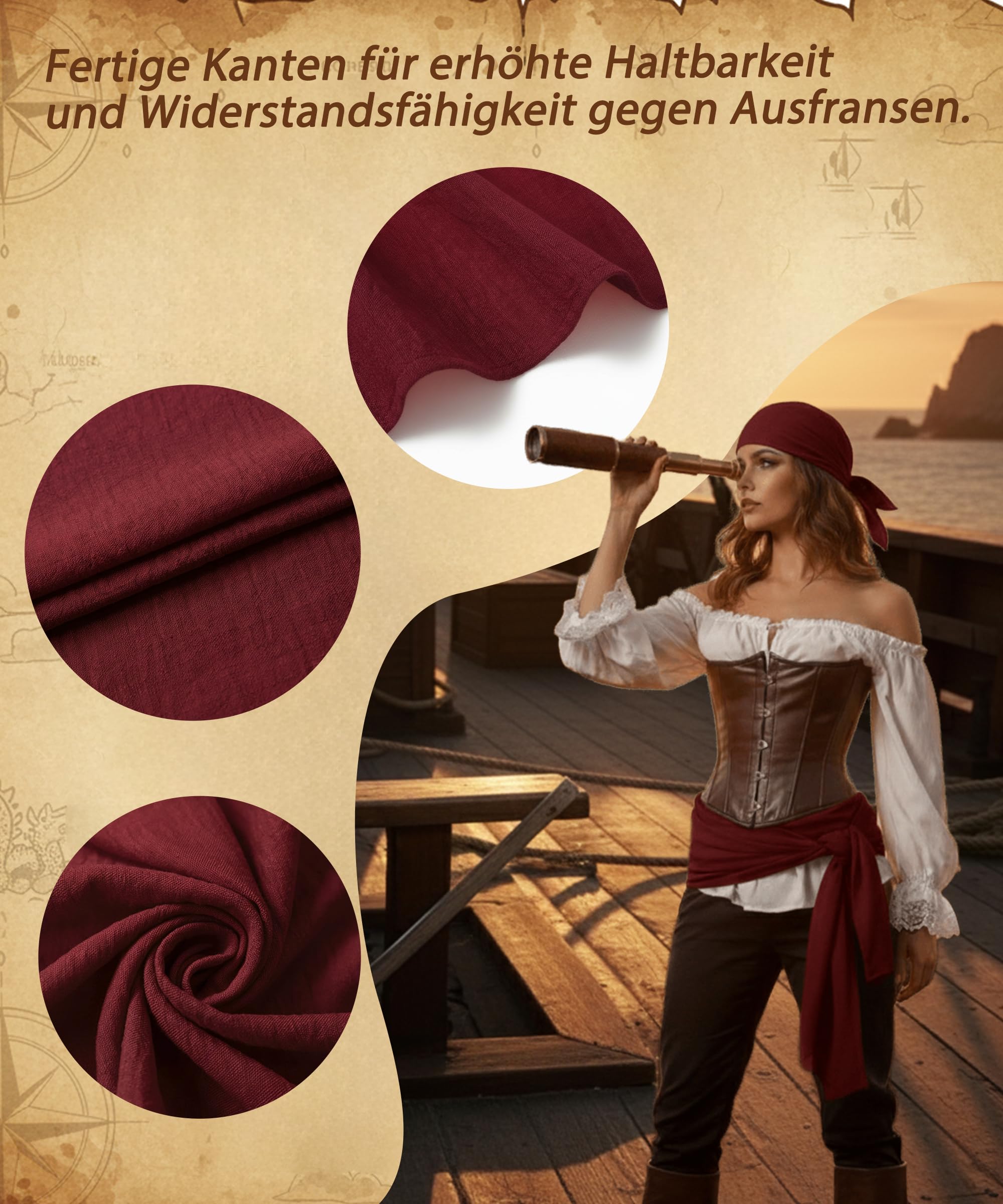 Fairycos Piraten Zubehör Set Weinrot Schärpe Gürtel